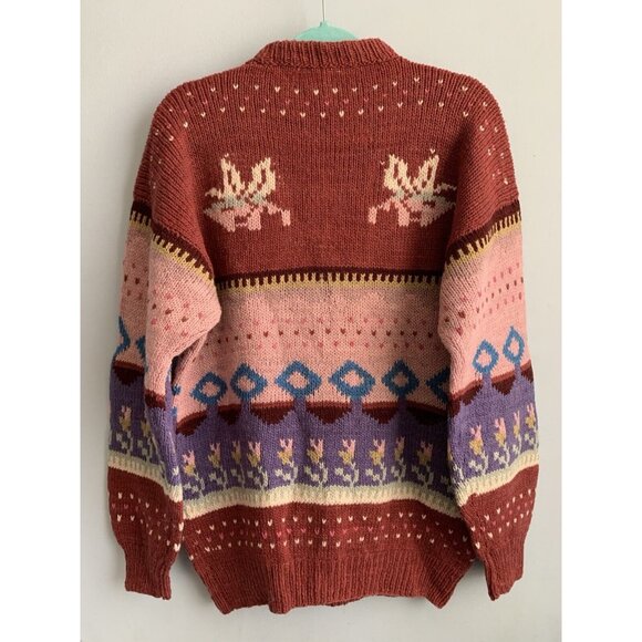 Vtg Peru Ethnic Fair Isle Womans 100% Wool M/L* Rose Pink Mauve Pullover Sweater - Picture 3 of 9